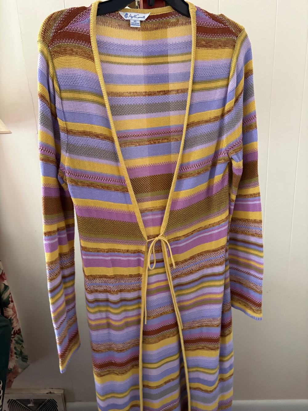 Vintage April Cornell Full Length Duster Striped Cardigan Sz XS
